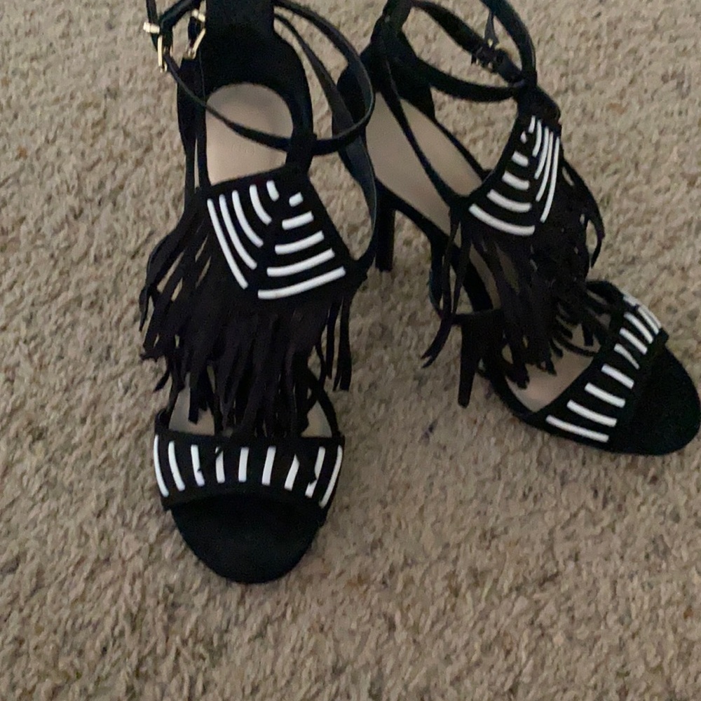 Wild Diva Black Fringe Heels